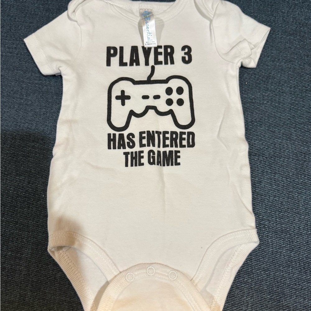 White Baby Onesie with Game Controller Print